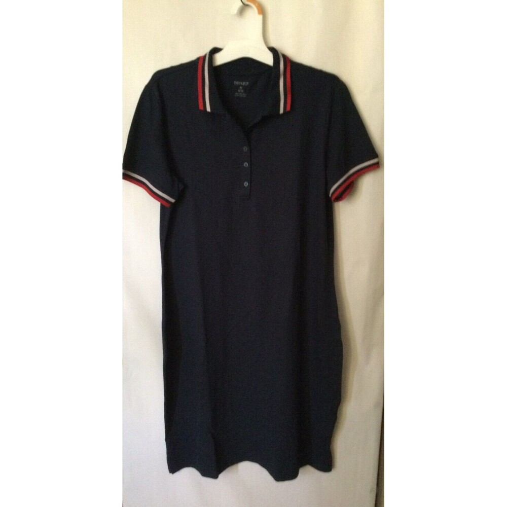 New Womans Navy Polo Classic T-shirt Dress short sleeve Sriped Trims M 8/10